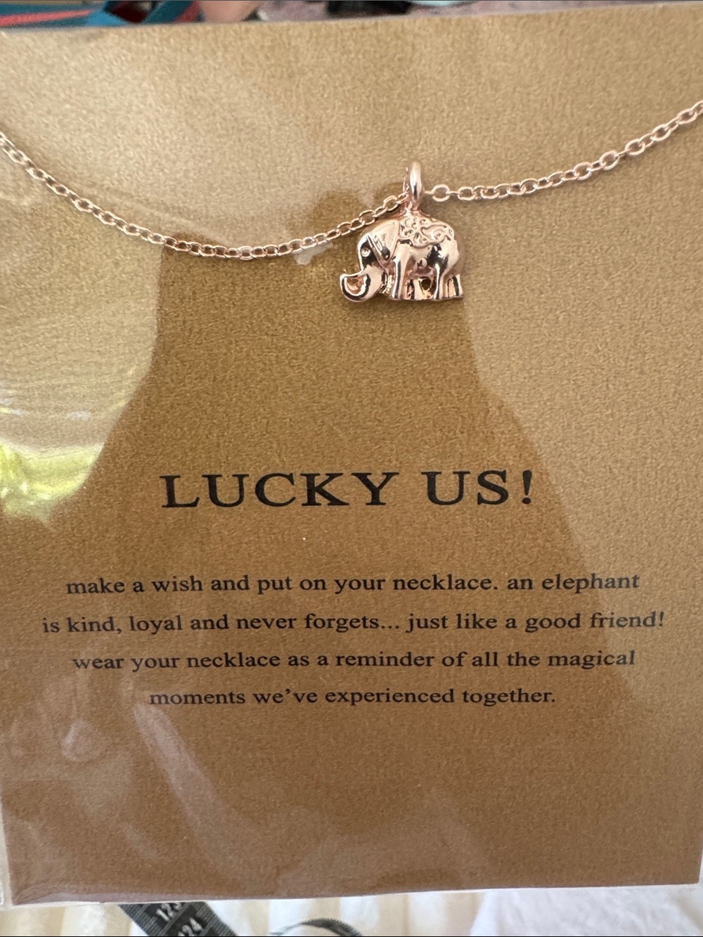Faux Rose Gold Elephant Charm Necklace NWT